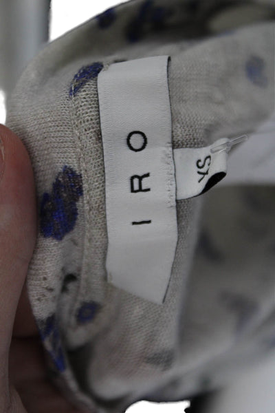IRO Womens Short Sleeve Crew Neck Floral Shirt Gray Blue Linen Size Extra Small