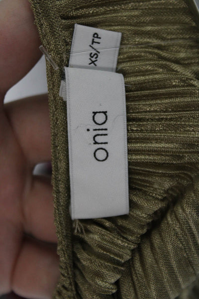 ONIA Womens Ribbed Open Wrap Front Long Sleeve Cropped Top Beige Size XS