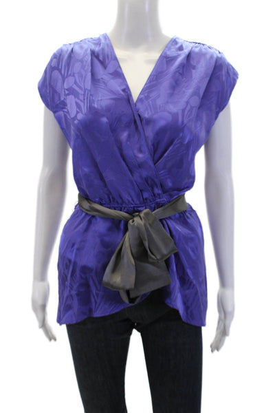 Rory Beca Womens Silk Wrap Waist V-Neck Sleeveless Blouse Purple Size S