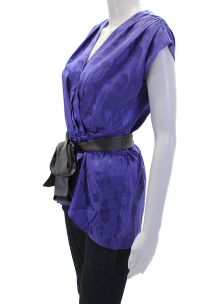 Rory Beca Womens Silk Wrap Waist V-Neck Sleeveless Blouse Purple Size S