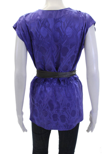Rory Beca Womens Silk Wrap Waist V-Neck Sleeveless Blouse Purple Size S