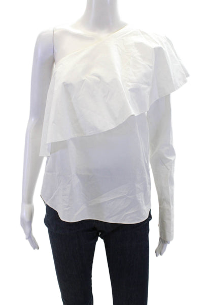 Robert Rodriguez Womens Cotton One Sleeve Flap Round Neck Blouse White Size 0