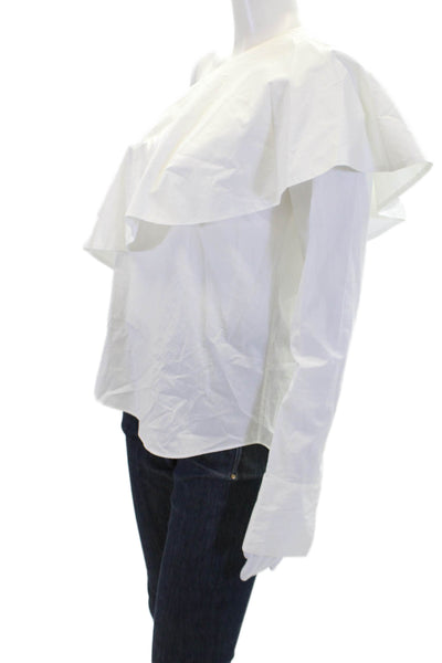 Robert Rodriguez Womens Cotton One Sleeve Flap Round Neck Blouse White Size 0