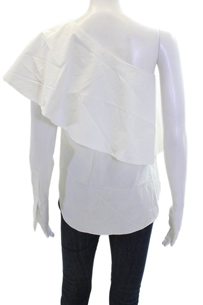 Robert Rodriguez Womens Cotton One Sleeve Flap Round Neck Blouse White Size 0