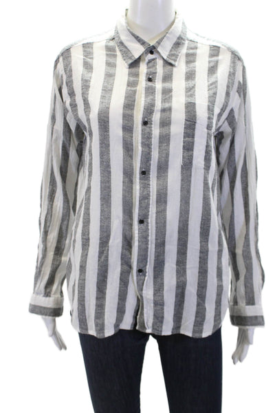 One by One Teaspoon Womens Cotton Striped Collared Button Up Top White Size 2XS