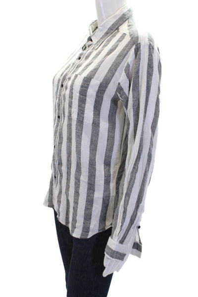 One by One Teaspoon Womens Cotton Striped Collared Button Up Top White Size 2XS