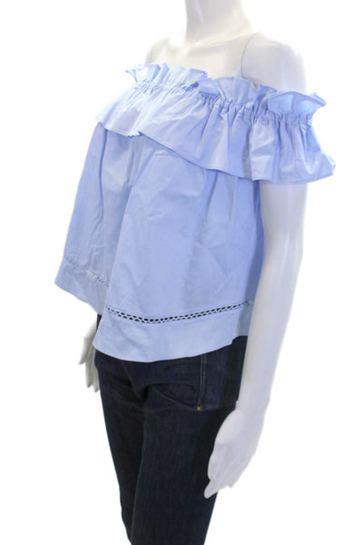 N/Nicholas Womens Cotton Ruffle Neck Sleeveless Blouse Top Blue Size 2