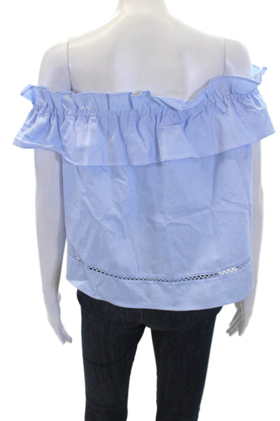 N/Nicholas Womens Cotton Ruffle Neck Sleeveless Blouse Top Blue Size 2