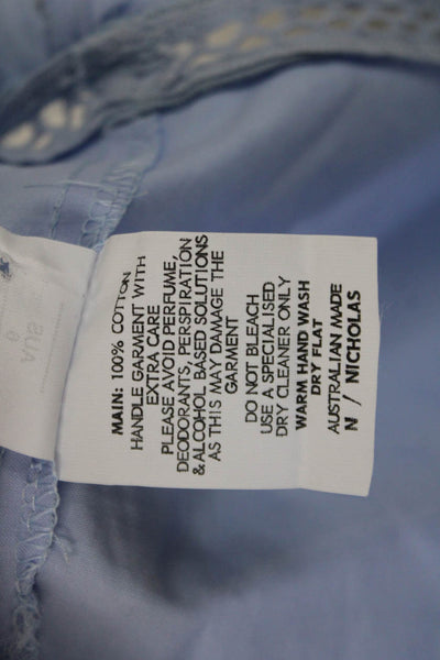 N/Nicholas Womens Cotton Ruffle Neck Sleeveless Blouse Top Blue Size 2