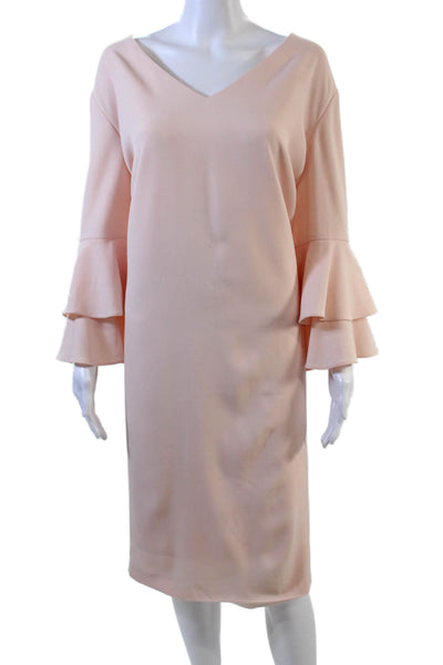 Tahari Arthur S Levine Womens Ruffle Sleeve V Neck Zip Back Dress Pink Size 20W