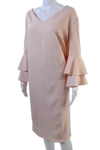 Tahari Arthur S Levine Womens Ruffle Sleeve V Neck Zip Back Dress Pink Size 20W