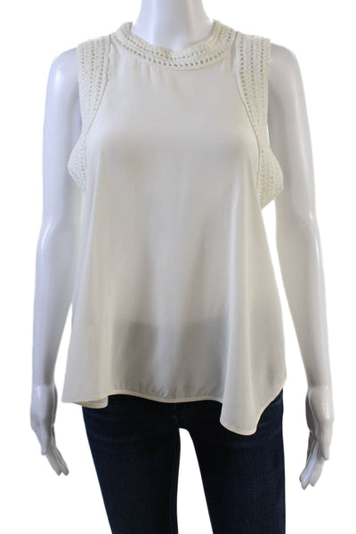 Elizabeth and James Women's Sleeveless Crochet Trim Hi-Lo Blouse Cream Size XS