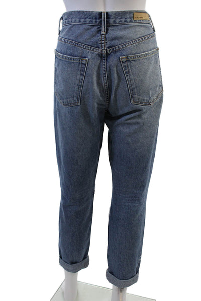 Grlfrnd Women's Midrise Distress Straight Leg Medium Wash Jean Pants Size 28