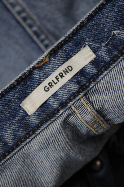 Grlfrnd Women's Midrise Distress Straight Leg Medium Wash Jean Pants Size 28