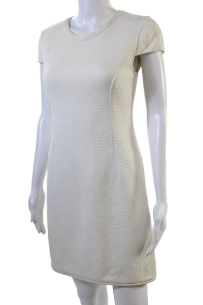 3.1 Phillip Lim Women's Round Neck Short Sleeves Fitted Mini Dress Cream Size 2