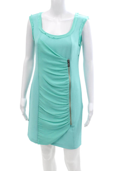 VJC Versace Womens Sleeveless Gathered Zip Detail Sheath Dress Turquoise Size 6