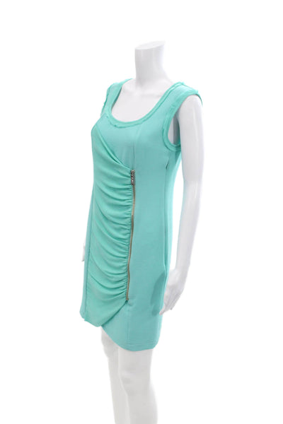 VJC Versace Womens Sleeveless Gathered Zip Detail Sheath Dress Turquoise Size 6