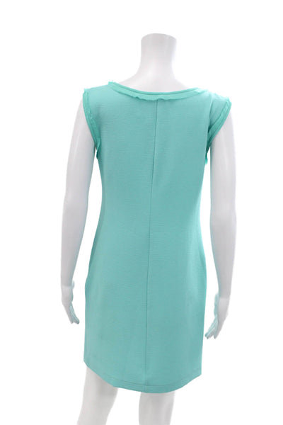 VJC Versace Womens Sleeveless Gathered Zip Detail Sheath Dress Turquoise Size 6