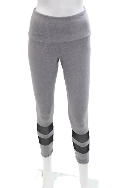 ONZIE Women's Midrise Sheer Trim Full Legh Active Wear Legging Gray Size S