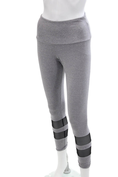 ONZIE Women's Midrise Sheer Trim Full Legh Active Wear Legging Gray Size S