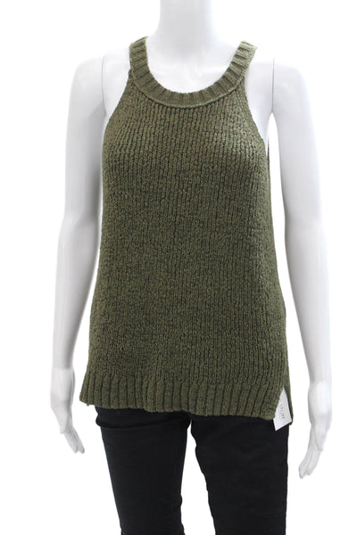Point Sur Women's Round Neck Sleeveless Knit Sweater Tank Olive Green Size S
