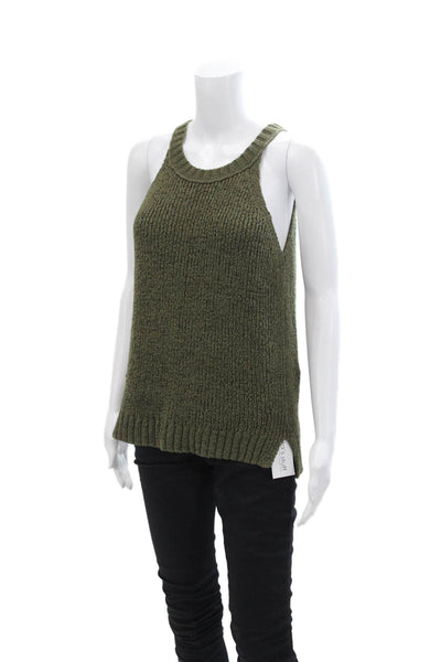 Point Sur Women's Round Neck Sleeveless Knit Sweater Tank Olive Green Size S
