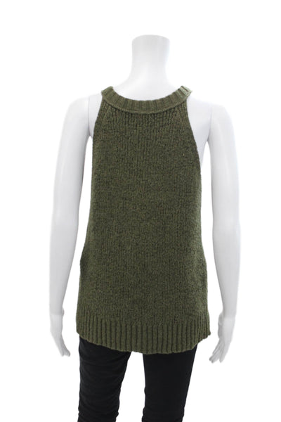 Point Sur Women's Round Neck Sleeveless Knit Sweater Tank Olive Green Size S