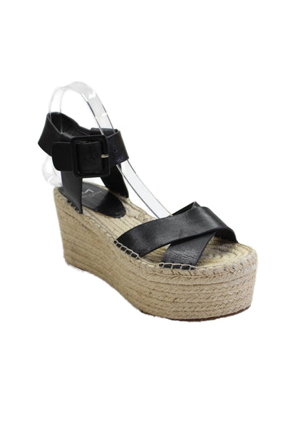 Marc Fisher LTD. Womens Leather Randall Espadrille Wedges Black Size 7 Medium