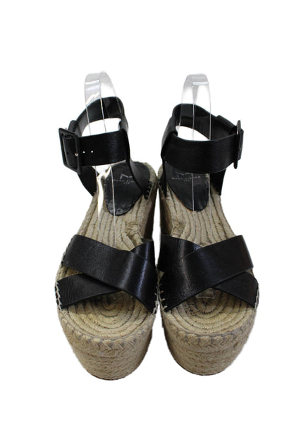 Marc Fisher LTD. Womens Leather Randall Espadrille Wedges Black Size 7 Medium