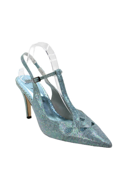 J. Renee Womens Pointed Toe Slingbacks Pumps Sky Blue Metallic Size 9 Wide