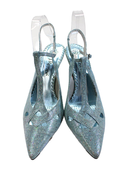 J. Renee Womens Pointed Toe Slingbacks Pumps Sky Blue Metallic Size 9 Wide