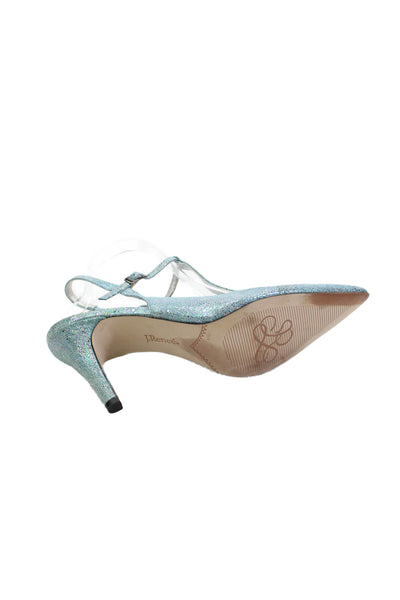J. Renee Womens Pointed Toe Slingbacks Pumps Sky Blue Metallic Size 9 Wide