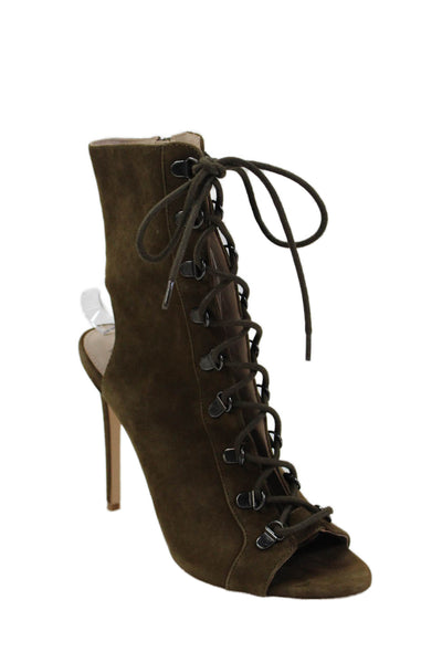 Steve Madden Womens Suede Lace Up Keneee Slingbacks Ankle Boots Brown Size 10 Me