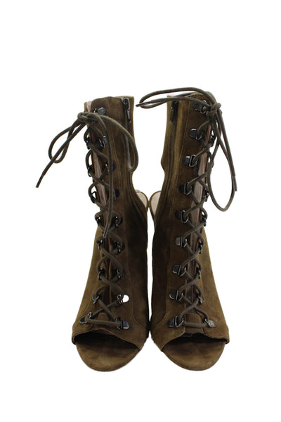 Steve Madden Womens Suede Lace Up Keneee Slingbacks Ankle Boots Brown Size 10 Me