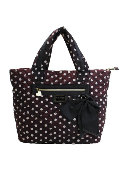 Betsey Johnson Womens Polka Dot Quilted Shoulder Handbag Wine Red White