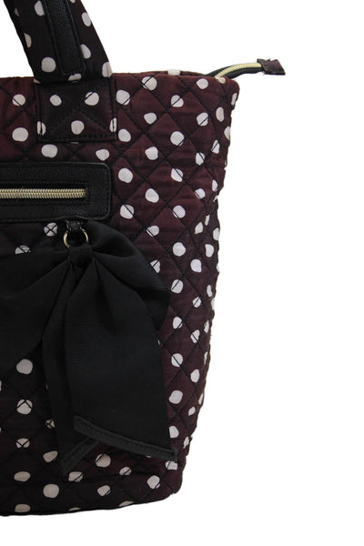 Betsey Johnson Womens Polka Dot Quilted Shoulder Handbag Wine Red White