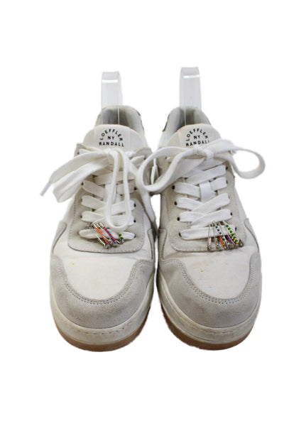 Loeffler Randall Womens Lace Up Leopard Trim Trainers Sneakers White Size 7.5