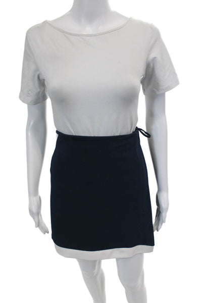 H By Halston Womens Contrast Trim Tie Waist Faux Wrap Skirt Blue Size XS
