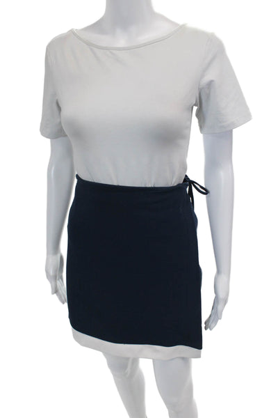 H By Halston Womens Contrast Trim Tie Waist Faux Wrap Skirt Blue Size XS