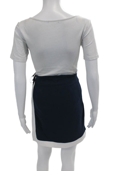 H By Halston Womens Contrast Trim Tie Waist Faux Wrap Skirt Blue Size XS