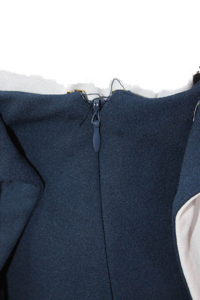 H By Halston Womens Contrast Trim Tie Waist Faux Wrap Skirt Blue Size XS