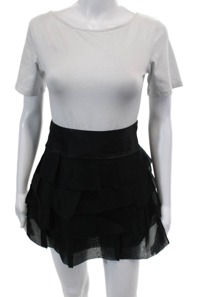 BCBGMAXAZRIA Womens Silk Pleated Ruffle Mini Skirt Black Size 4