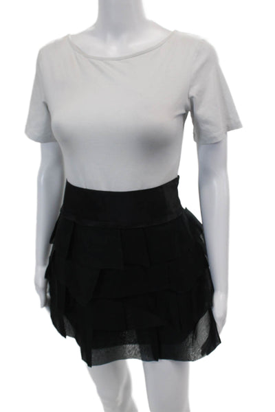 BCBGMAXAZRIA Womens Silk Pleated Ruffle Mini Skirt Black Size 4