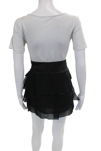 BCBGMAXAZRIA Womens Silk Pleated Ruffle Mini Skirt Black Size 4