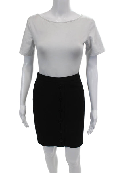 Trina Turk Womens Solid Buttoned Knee Length Pencil Skirt Black Size 2