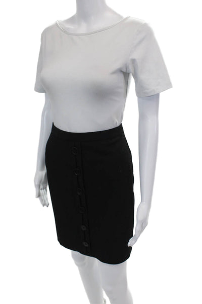 Trina Turk Womens Solid Buttoned Knee Length Pencil Skirt Black Size 2