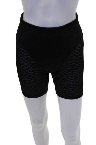 Adam Selman Womens Animal Print Stretch Mid-Rise  Athletic Shorts Black Size S