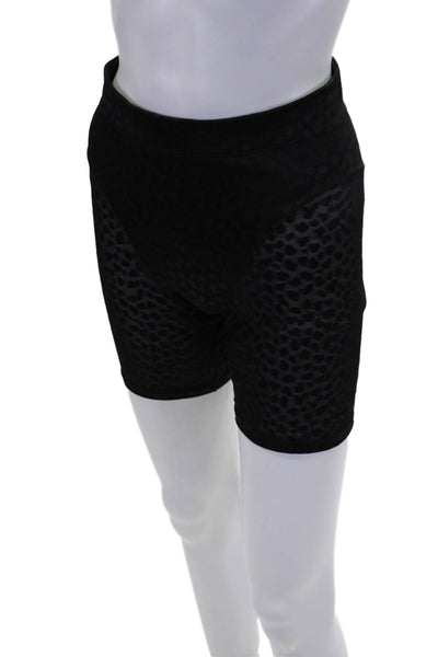 Adam Selman Womens Animal Print Stretch Mid-Rise  Athletic Shorts Black Size S