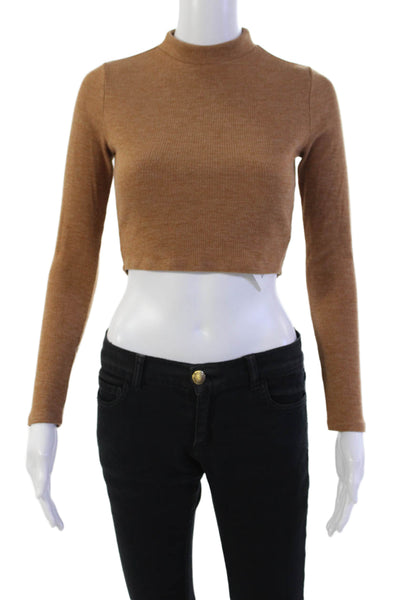 Lovers + Friends Womens Cropped Turtleneck Sweater Brown Size Extra Small