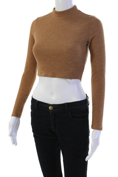 Lovers + Friends Womens Cropped Turtleneck Sweater Brown Size Extra Small